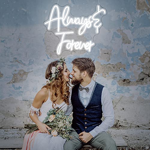 ineonlife Always Forever Neon Sign White Letter LED Neon Lights for Bedroom Wall Decor Words USB Powered Neon Signs for Room Living Room Bar Club Hotel Party Wedding Engagement Wall Hanging Decoration