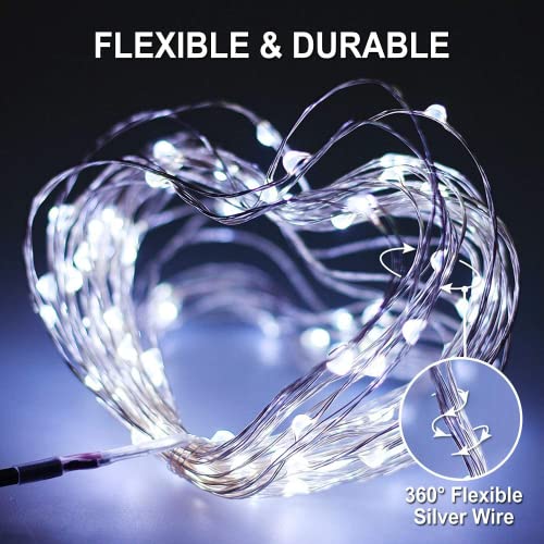 JMEXSUSS White Solar String Lights Outdoor Waterproof, 2 Pack Each 33FT 100 LED Solar Fairy Lights, 8 Modes Solar Christmas Lights for Outside Tree Garden Patio Wedding Decorations