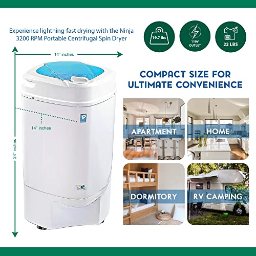 The Laundry Alternative Ninja Spin Dryer - Portable Dryer for Clothes - Spin Dryer for Clothes, with 3200 RPM with High Tech Suspension System - Portable Spin Dryer for Apartments, RV Travel - Emerald