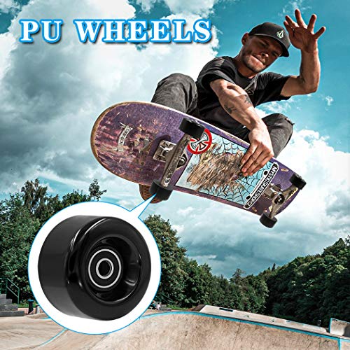 Tanzfrosch 8 Pack Roller Skate Wheels with Bearings Installed and 2 Toe Stoppers for Double Row Skating, Quad Skates and Skateboard Outdoor or Indoor Use, 32mm x 58mm 82A (Black)