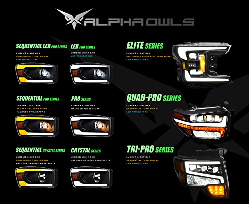 Alpha Owls 8712160 Crystal Headlights With Signal Bumper Lamps & White LED Light Bar 4-Pieces - Black Amber Fits 2003-2006 Chevy Silverado / 2007 Classic Body