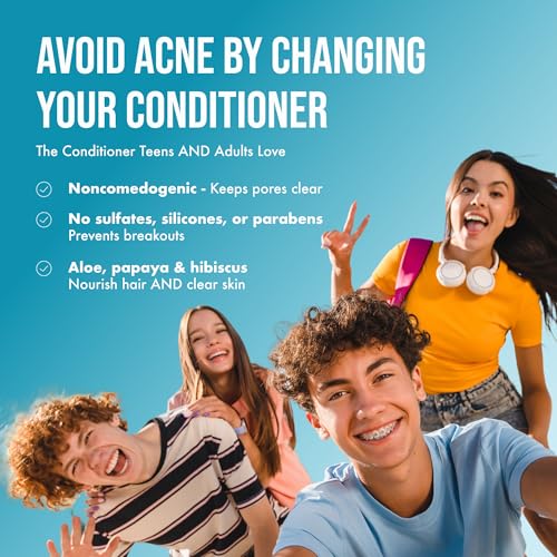 Teenology Conditioner for Teens - Avoid Forehead and Body Acne - Sulfate and Paraben Free, Noncomedogenic, Natural Botanical Extracts, Vanilla Almond - 16 oz.