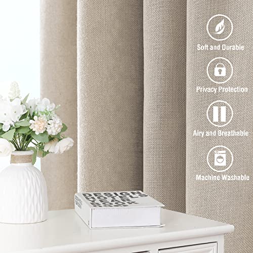 H.VERSAILTEX Natural Linen Curtains 96 inches Long for Living Room 2 Panels Back Tab Loop Pocket Textured Light Filtering Semi Sheer Rustic Farmhouse Boho Curtain for Bedroom, Terracotta