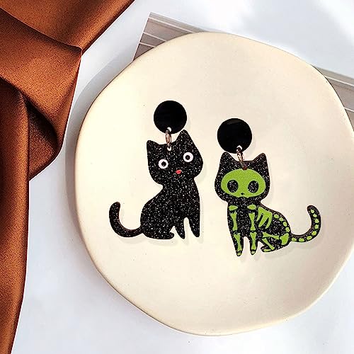 GBAHFY Asymmetric Creative Cute Acrylic Black White Cat Skull Dangle Earrings Acrylic Earrings Animal Lovely Women Jewelry Halloween (Cat - A)