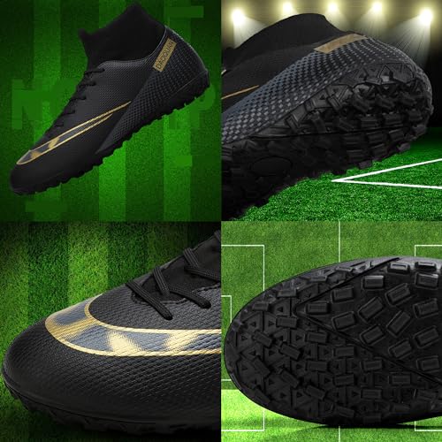 DKHHN Men's Soccer Shoes Football Cleats High-Tops Lace-Up Non-Slip Spikes AG/FG Black EU 40