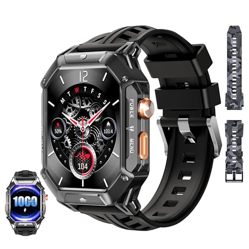 OUKITEL BT80 Smart Watch for Men,2.13" AMOLED HD Display,100 Days Long Battery Life,Rugged Military Smart Watch with Bluetooth Calls/Heart Rate Monitor/Blood Oxygen for Android iOS (Black)