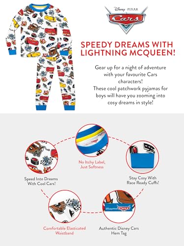 Disney Cars Pajamas | Long Sleeve Boys' Pajama Sets | Lightning McQueen Pajamas | White 2T