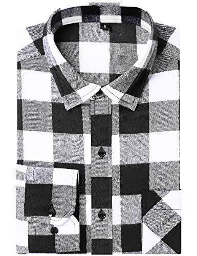 DOKKIA Men's Casual Dress Long Sleeve Buffalo Plaid Checkered Fitted Flannel Shirt Pink Black Buffalo Medium