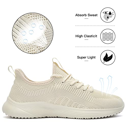 Lamincoa Womens Slip On Walking Shoes Casual Road Running Lightweight Mesh Fashion Sneakers for Gym Travel Workout Beige