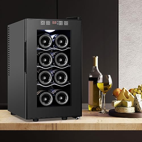 FoMupWine and Beverage RefrigeratorWith Glass Door,24-Inch Dual Zone Fridge Under Counter - 18 Bottle and 65 CanLarge CapacityLed BlueLight Smart Fast Cooling Cooler,Black Stainless Steel (FM24D)