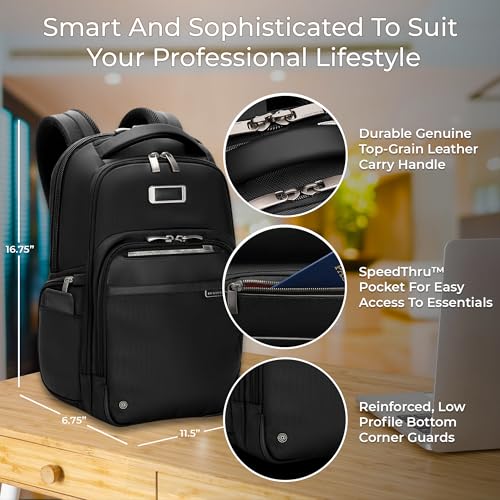 Briggs & Riley Medium Backpack for Women & Men - Laptop Backpack, For Work & Travel, Carry On Size, Lightweight & Durable, Padded Straps, Fits up to 14" Laptop - @work Collection, Black