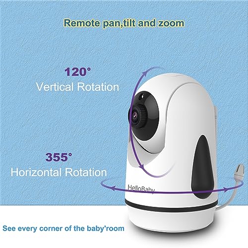 HelloBaby Video Baby Monitor with 2 Cameras and 5 Inch Split Screen Display, Remote Control Cameras with Night Vision and Temprature Monitoring