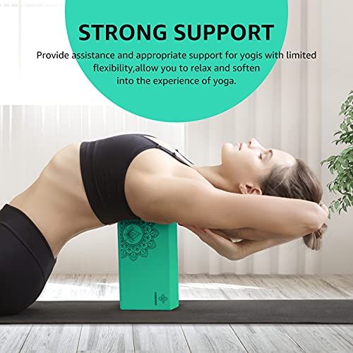 Overmont Yoga Block 2 Pack Supportive Latex-Free EVA Foam Soft Non-Slip Surface for General Fitness Pilates Stretching and Meditation 9"x6"x3" Yoga Strap Included