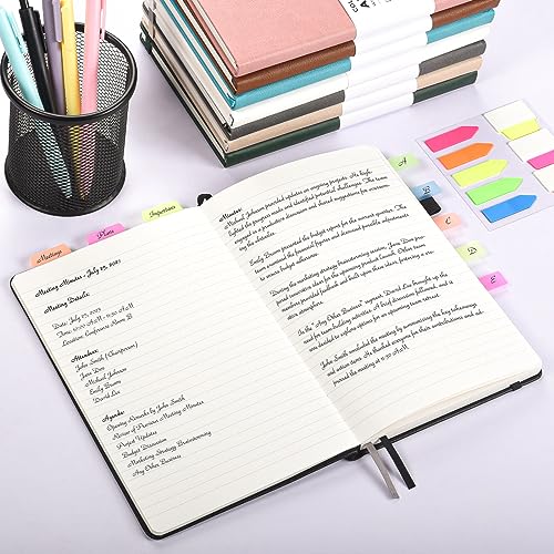 OMEYA Lined Journal Notebook, 3 Pack A5 College Ruled Notebooks for Work, Hardcover Notebook Each with 2 Pockets & Pen, Leather Journal for Women, Men, 160 Pages, 100GSM Thick Paper (Black)