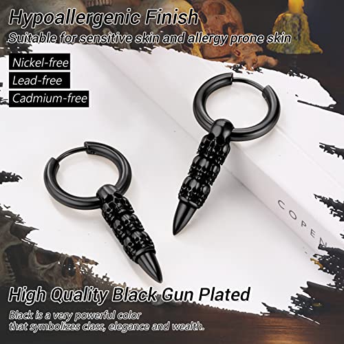 Cool Black Skull Earrings for Men Women Edgy Gothic Jewelry Goth Dangle Emo Earrings