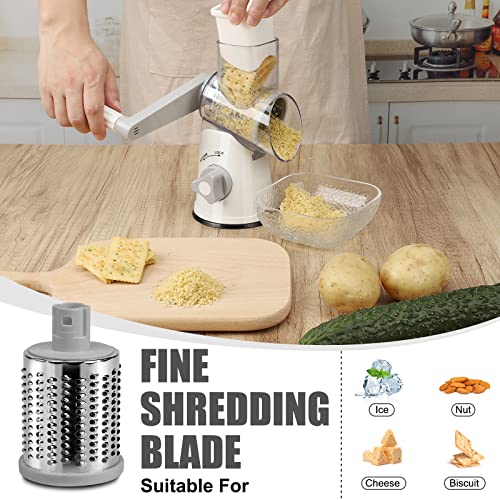 YNNICO Rotary Cheese Grater - Manual Mandoline Slicer with Non-slip Suction Base, Vegetable Slicer Nuts Grinder Cheese Shredder with Clean Brush (Green)