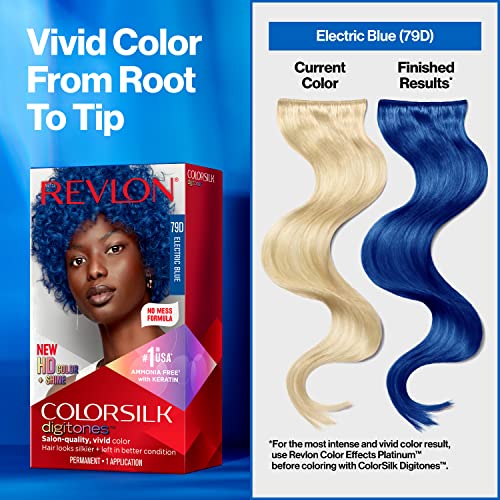 Revlon Permanent Hair Color ColorSilk Digitones with Keratin, 79D Electric Blue (Pack of 1)