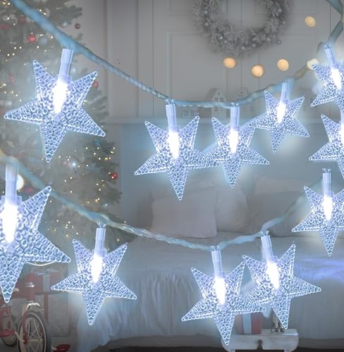 Star String Lights 100 LED Cool White Fairy Lights for Bedroom Party Wedding Xmas Holiday Light Decorations 49 Ft Waterproof Plug in for Indoor Outdoor 8 Modes Christmas Lights