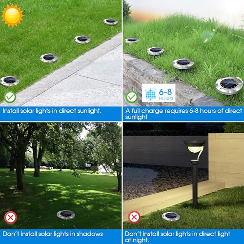 Biling Solar Ground Lights, (12 LEDs /8 Pack) Outdoor Waterproof Solar Garden Lights for Pathway Outdoor in-Ground Lawn Yard Deck Patio Walkway - Warm White