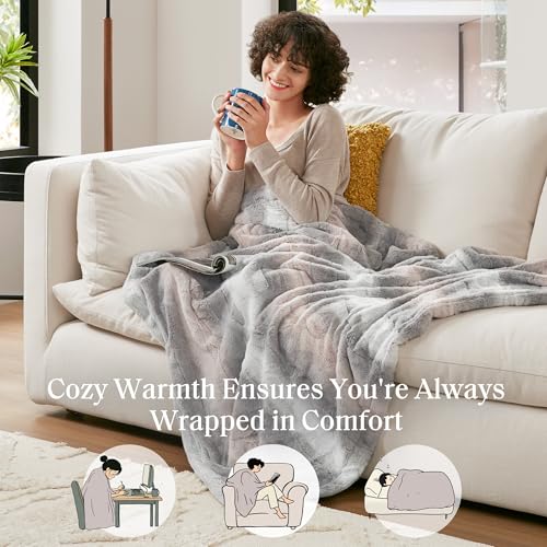 Madison Park Zuri Soft Plush Luxury Oversized Faux Fur Throw Animal Stripes Design, Faux Mink On The Reverse, Modern All Seasons Blanket for Bed, Sofa Couch, Office, Aqua, 60x70