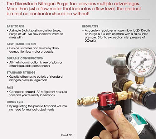 DiversiTech DP-1 Nitrogen Purge Tool, Essential HVAC Equipment for Air Conditioning System Maintenance, Durable Aluminum, Red
