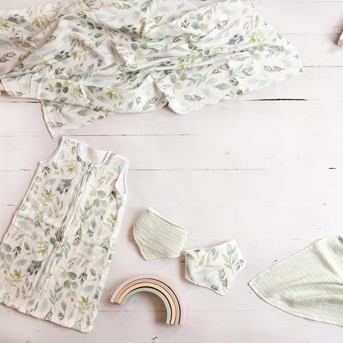 Life Comfort 8 Piece Nursery Bundle, Botanical Green includes 1 Reversible Comforter, 2 Fitted Sheets, 1 Soft Blanket, 2 Flannel Receiving Blankets, 1 Bunny Baby Buddy & Muslin Wearable Sleep Sack