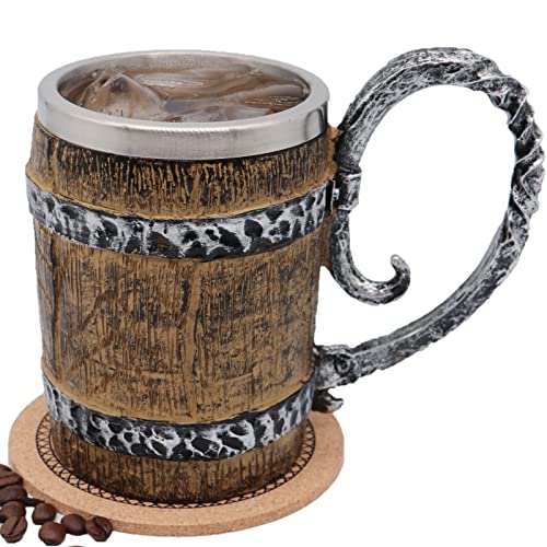 WOKHACH 18oz Gift Skull Pirate Beer Mug Stainless Steel Large Coffee Cup Norse Gothic Decor Viking Festival Gift GOT Pirate Decor