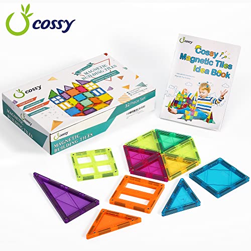 cossy 32Pcs Magnet Tiles Magnetic 3D Building Blocks Set Educational Construction Toys for 3+ Year Kids with Stronger Magnets, Rivets-Fastened, Inspirational, Recreational, Educational, Conventional