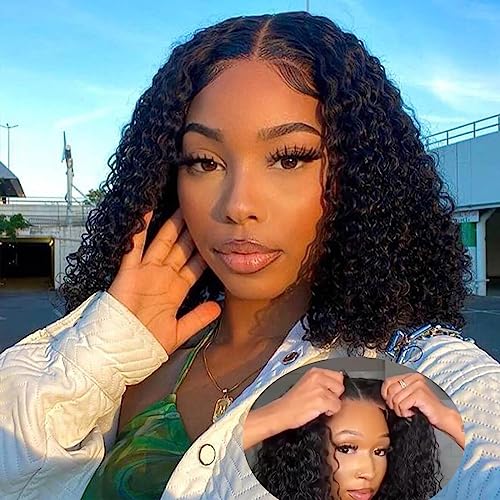 BLY 6x4 HD Lace Glueless Bob Wig Human Hair Ready to Wear and Go Short Bob Lace Pre Cut Wig Deep Wave Hair 10 Inch for Women Pre Plucked Natural Black Color Wet and Wavy