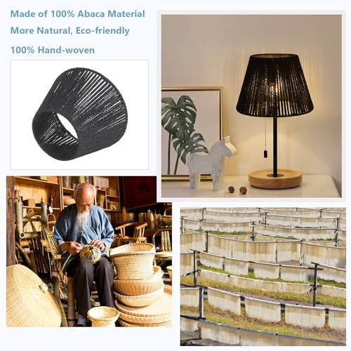 LAMSU Black Rattan Lamp Shade Small, Boho Barrel Lamp Shades for Table Lamps, Handwoven Wicker Lampshade Replacement for Floor Lamp, Wall Sconces Light Cover, Spider Fitter, 5.5x10x7