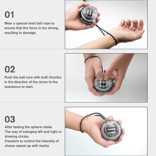 JIN BD Wrist Trainer Ball Auto-Start Wrist Strengthener Gyroscopic Forearm Exerciser Gyro Ball for Strengthen Arms, Fingers, Wrist Bones and Muscles With LED light, black