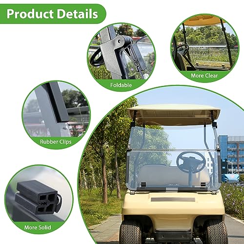 10L0L Foldable Golf Cart Windshield for Club Car DS 2000-Up Gas & Electric Models, UV-Proof & Impact Resistant, Lightweight Golf Cart Windshield-Clear
