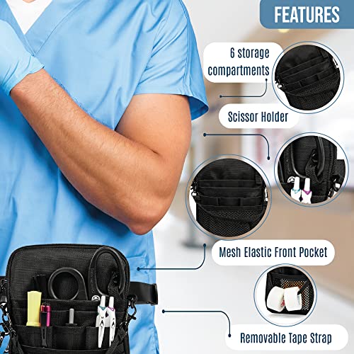 First Lifesaver 4-in-1 Nurse Fanny Pack with Medical Gear Pockets, Tape Holder, and Utility Storage for Stethoscopes, Bandage Scissors, and Emergency Supplies, Student and Nurse Use (Black)