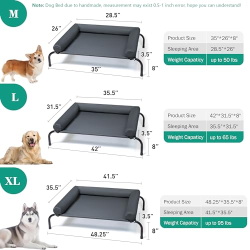 TJSOULER Cooling Elevated Dog Bed with Pillows,Portable Washable Raised Dog Cot Bed with Chew Proof Mesh and Metal Frame,No-Slip Rubber Feet for Indoor & Outdoor Use,Medium,Deep Grey