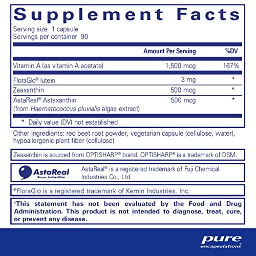 Pure Encapsulations Vitamin A + Carotenoids (Lutein, Zeaxanthin, and Astaxanthin) | Hypoallergenic Dietary Supplement | 90 Capsules