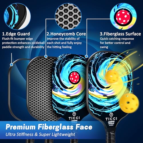 TICCI Pickleball Paddle Set 2 Premium USAPA Approved Graphite Craft Rackets Honeycomb Core 4 Balls Ultra Cushion Grip Portable Racquet Case Bag Gift Kit Men Women Indoor Outdoor (Red G Kit)