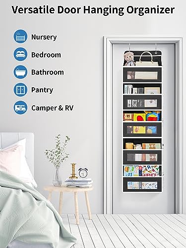 JARLINK Over The Door Organizer Storage, 5 shelf Hanging Door Organizer with 5 Large Capacity Pockets, Anti Tilt 44 lb Load Behind Door Organizer for Bedroom, Bathroom, Pantry, Nursery, (Black)