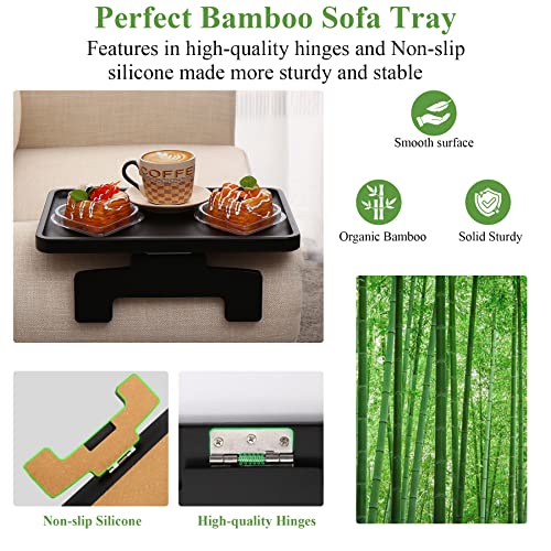 SINWANT Sofa Arm Tray, Bamboo Couch Arm Tray for Couch Armrest,Sofa Clip on Tray Table for Home Living Room Snack & Drink Remote, Clip on Couch Tray