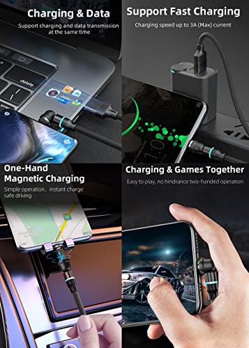 Raosky Magnetic Charging Cable,Magnetic Charging Tips, 540° Rotate Magnetic Data Cable 5pin Series,5V3A 3in1 Fast Charger Cable,Magnetic Cable USB Cord for All Smartphone(Sets/Purple/3in1,6Pack)