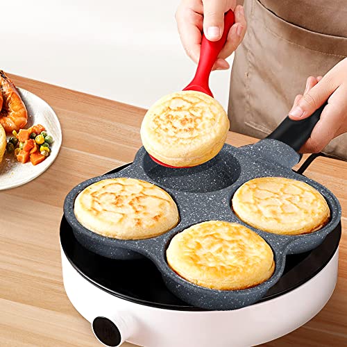 Buecmue Rustless Egg Frying Pan | 4-Cup Nonstick Easy Clean Egg Cooker Omelet Pan For Breakfast Swedish Pancake, Plett, Crepe Pan Gas Stove and Other Stoves Cookware