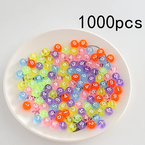 ToBeIT 800Pcs Number Beads Acrylic Round Beads Mixed Color Beads for DIY Jewelry Making (Transparent color)