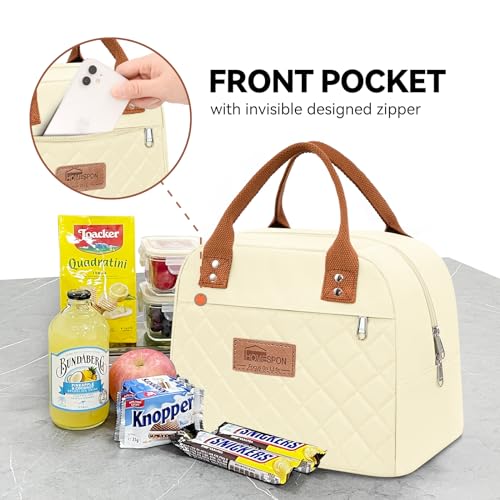 HOMESPON Insulated Lunch Bag for Women Men Adults Lunch Tote with Front Pocket Lunch Box Container Cooler Bag for Work Picnic (Beige)