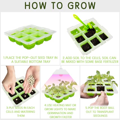 SUNPRO Seed Starter Tray, 2Pcs Seed Starter Kit with Flexible Pop-Out Cell | 9 Large Cells | Reusable & Dishwasher Safe Seed Starting Kit Indoor Plant Germination Trays (Drip Tray Not Included)