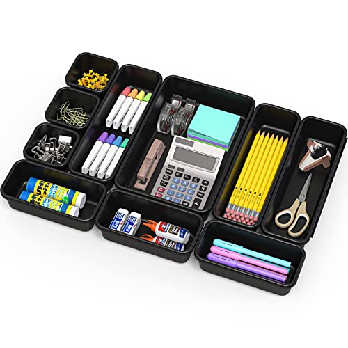Simple Houseware Interlocking Desk Drawer Bins Organizer, 10 Packs, Black