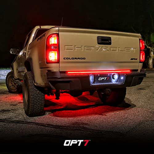 OPT7 48" Redline Double Row LED Tailgate Light Bar w/Amber Turn Signal - Weatherproof Rigid Aluminum Frame Light Strip for Colorado Frontier Ranger Canyon - Full Function Reverse Brake Running