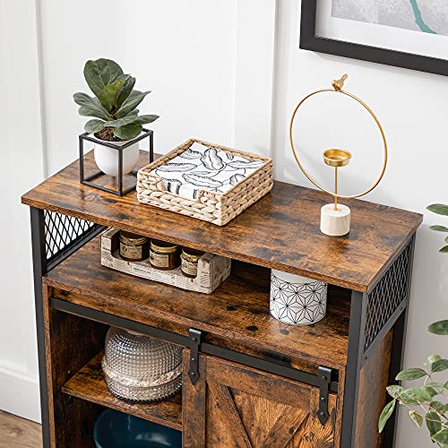 VASAGLE Buffet Cabinet, Sideboard with Open Compartment, Sliding Barn Door, 11.8"D x 27.6"W x 31.5"H, Rustic Brown and Black ULSC089B01