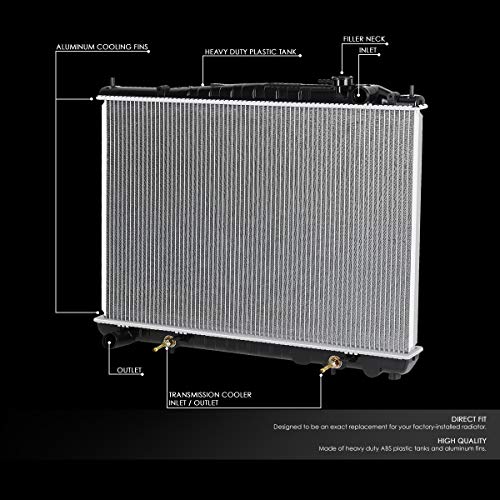 DNA Motoring OEM-RA-2459 OE Style Aluminum Cooling Radiator Replacement Compatible with 01-03 Infiniti QX4 / 01-04 Pathfinder AT, 27" W X 19-11/16" H X 5/8" D, 1-3/8" Inlet, 1-3/8" Outlet