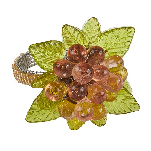 SARO LIFESTYLE NR728.AM NR728 Collection Beaded Napkin Rings with Flower and Leaves (Set of 4), 2.5" x 2.5", Amber