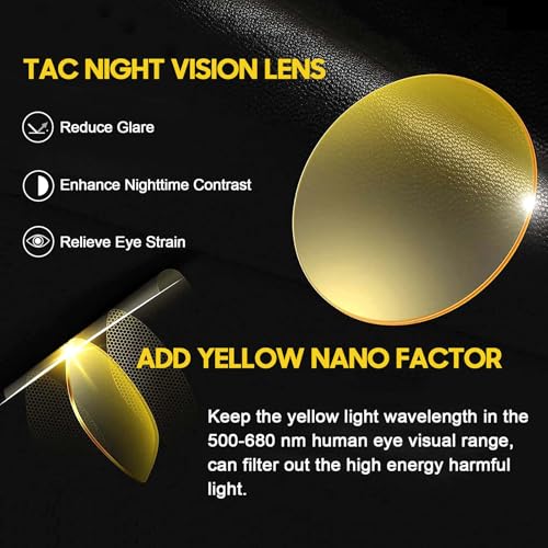 TJUTR Night Vision Driving Glasses for Men & Women, Polarized Anti Glare Yellow Lens Glasses for Night Time Safety TN2582