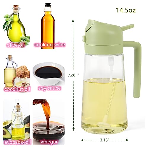 Wsaikis Oil Sprayer for Cooking,2 in 1 Glass Olive Oil Sprayer and Oil Dispenser14.5oz/430ml Oil Spray Bottle (Green)